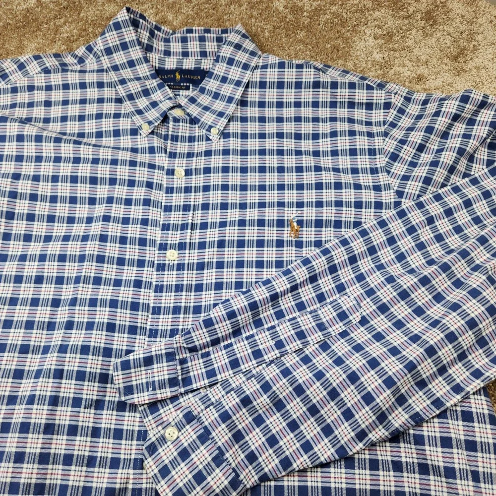 Polo Ralph Lauren Mens XXL Classic Fit Plaid Button Down Shirt Blue White Red